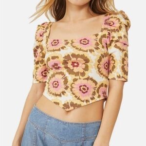 Free People Give Me More Women's NWT Short Sleeve Crop Top Floral Print